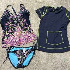 Women’s Athleta XXS tankini plus sun protection shirt. Excellent condition.